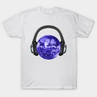 70s Indigo Disco Ball with Headphones T-Shirt